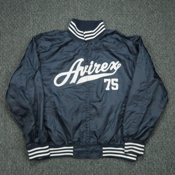 VINTAGE Avirex Jacket Men Extra Large Blue Satin Varsity Bomber Full Zip Pockets